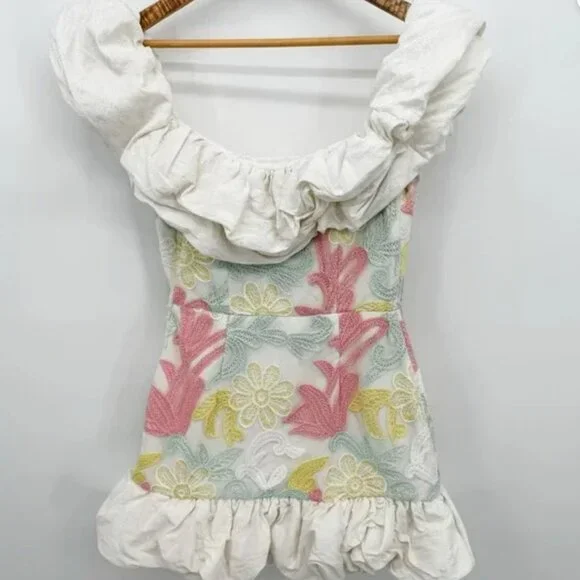 Markarian Dress Mini Ruffled Floral Off the Shoulder Pastel Grace White Pink 4 - Picture 3 of 6